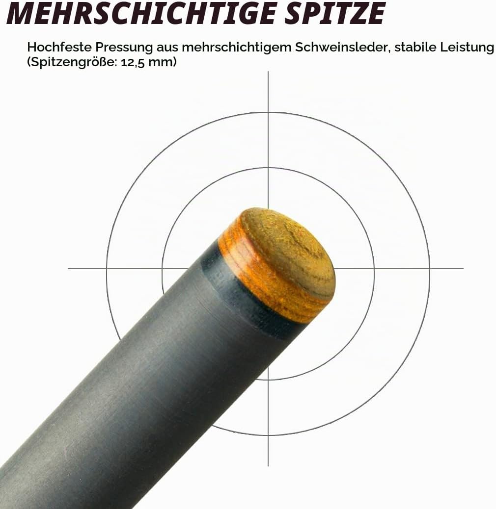 KONLLEN CUE-X Kohlefaser Pool Queue Leder Schwarz Technologie Low Deflection Billard HQ-06BF, 12,5 m