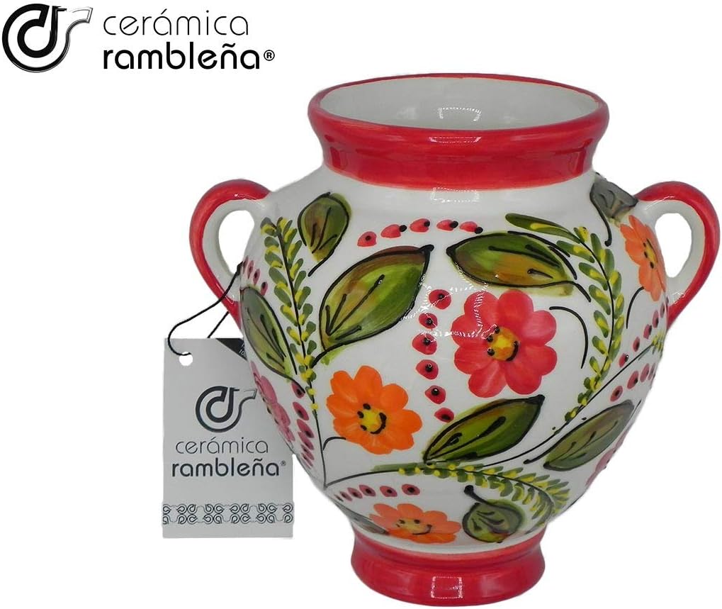 CERÁMICA RAMBLEÑA | Hängende Töpfe I Tontopf zum Aufhängen | Wandpflanzer | Rot und Weiss | 100% Han