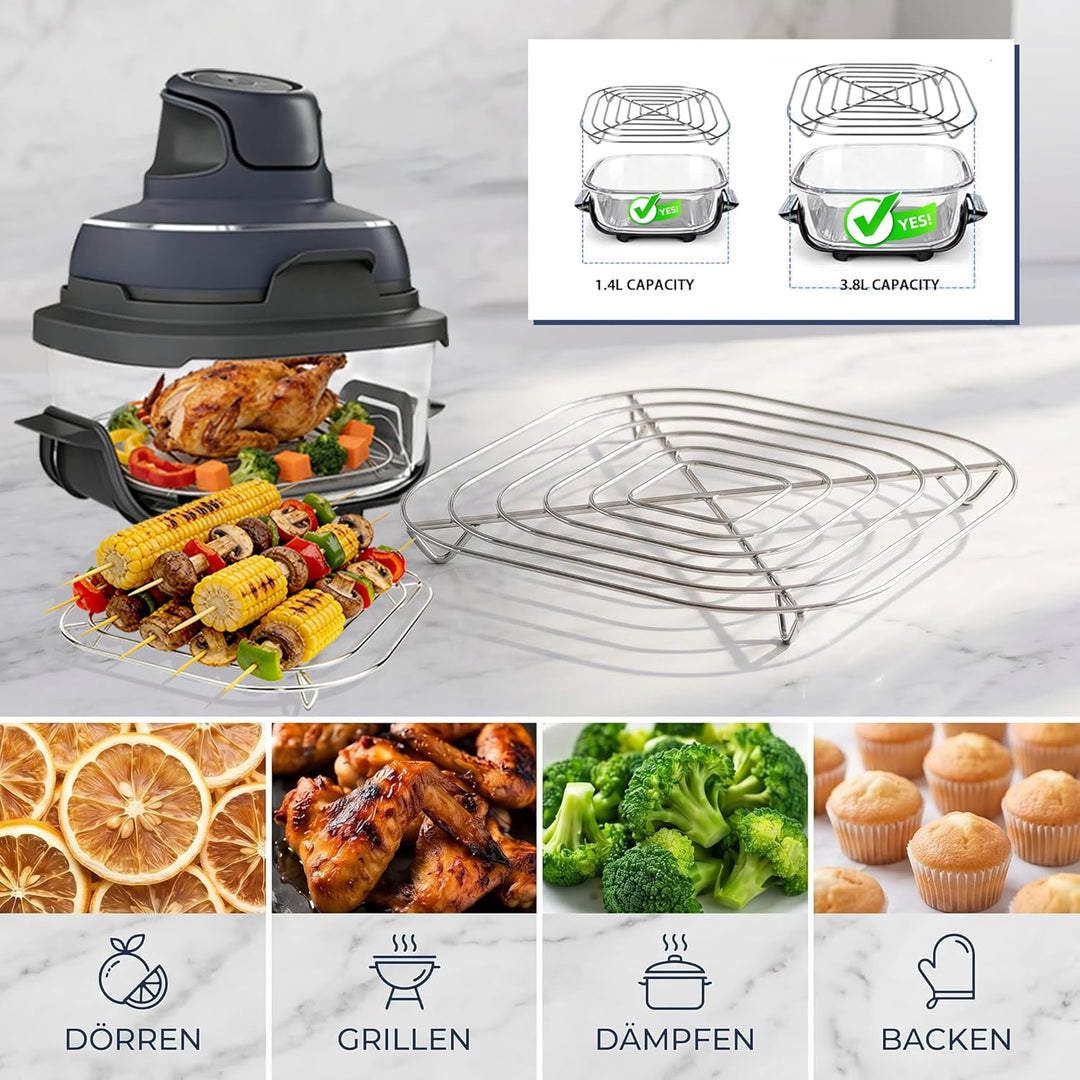 HAIWILL 2 Stück Airfryer Zubehör für Ninja Crispi FN101EU Glasbehälter 3,8L/1.4L Ersatz Grillrost Ed