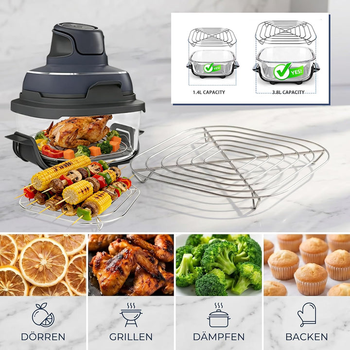HAIWILL 2 Stück Airfryer Zubehör für Ninja Crispi FN101EU Glasbehälter 3,8L/1.4L Ersatz Grillrost Ed