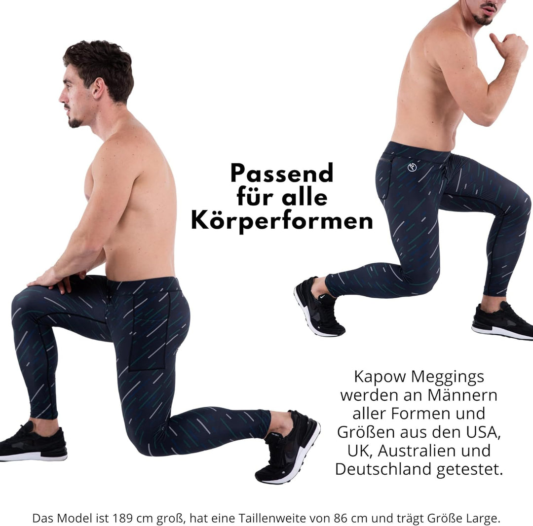 Kapow Meggings Performance Range Männer Leggings Sportkompression mit Taschen M Astra, M Astra