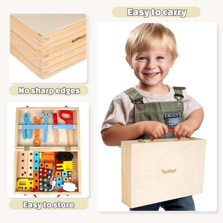 Vanplay Werkzeugkoffer Kinder Kinderspielzeug ab 3 Jahre Holzspielzeug Kinderwerkzeug Lernspiele Spi