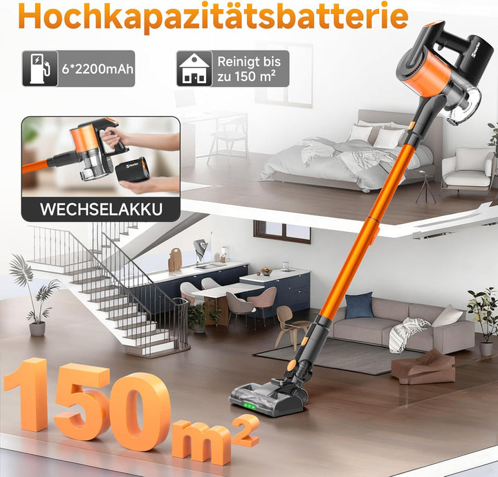 Hearten Akku Staubsauger Kabellos mit LED Display, Leise, 3 Betriebsarten, Kabelloser Staubsauger mi