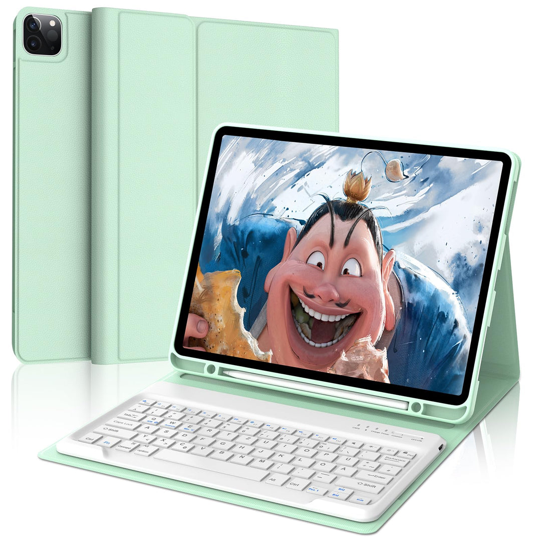 Hülle mit Tastatur für iPad Pro 12.9 (6/5/4/3 Gen), Deutsches QWERTZ, Magnetisch Abnehmbarer Bluetoo