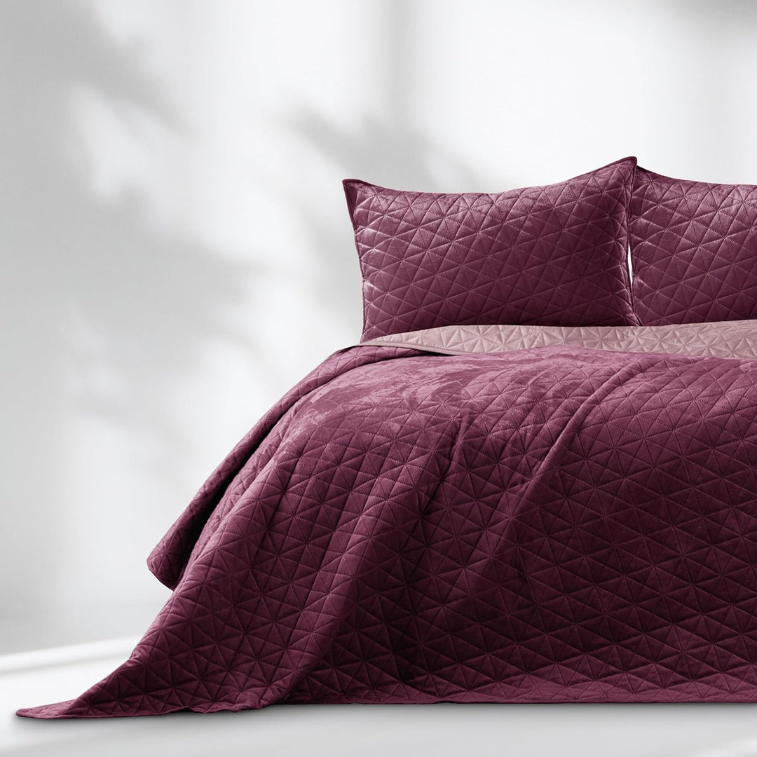 AmeliaHome Tagesdecke 170x270 cm violett lila zweiseitig Steppung Velvet Samt Laila Laila Violett Li