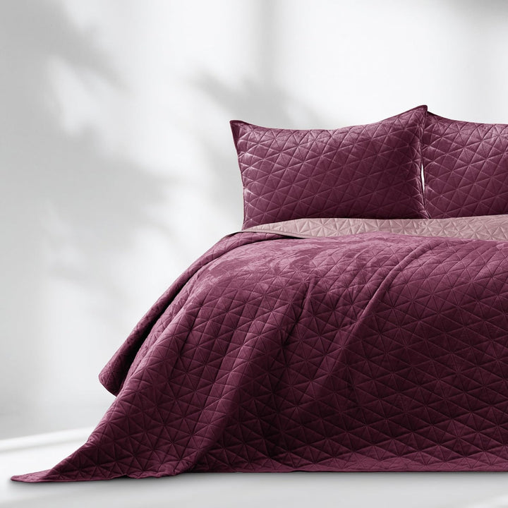 AmeliaHome Tagesdecke 170x270 cm violett lila zweiseitig Steppung Velvet Samt Laila Laila Violett Li
