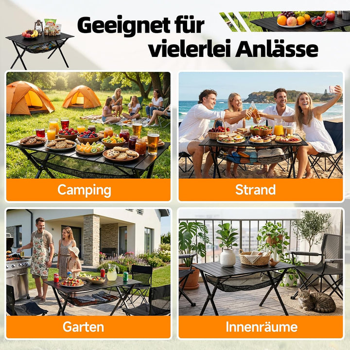 HAUSPROFI Campingtisch Klappbar 120x70x70cm Gross für 4-6 Personen, Klapptisch Aluminium 100 kg Bela