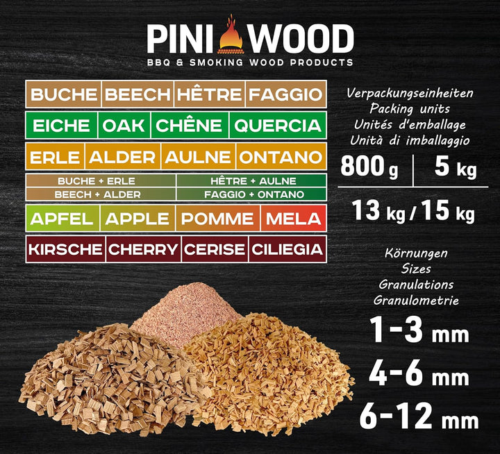 PINI 15 Kg Räucherchips Buche und Erle gemischt 1-3 mm Smoking Dust Räucherspäne