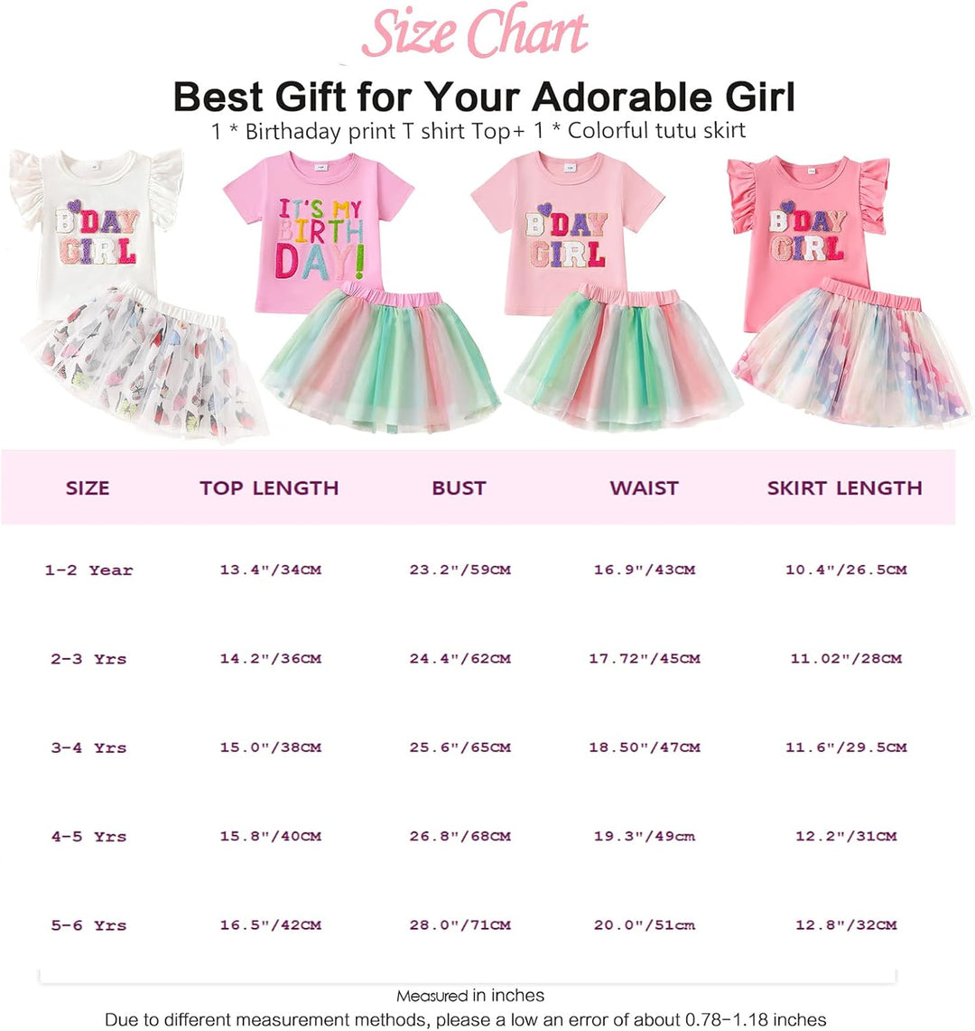 Kleinkind Baby Mädchen Geburtstag Outfit Birthday Girl Buchstabenstickerei T-Shirt Tutu Tüllrock Set