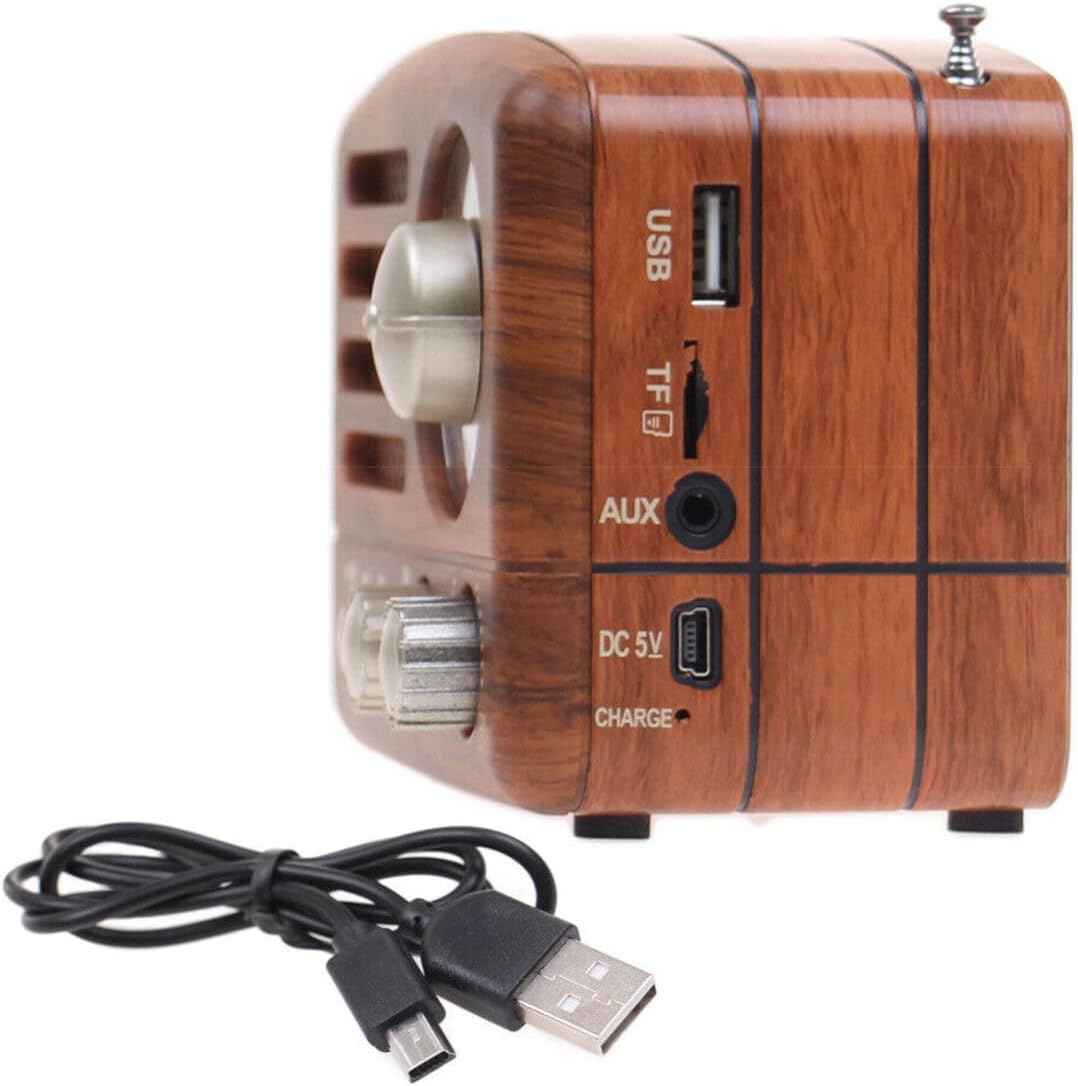 Vintage Holz-Radio mit Bluetooth, AM/FM/SW, MP3-Player, USB/SD-Kartenslot, Akku, Retro-Design