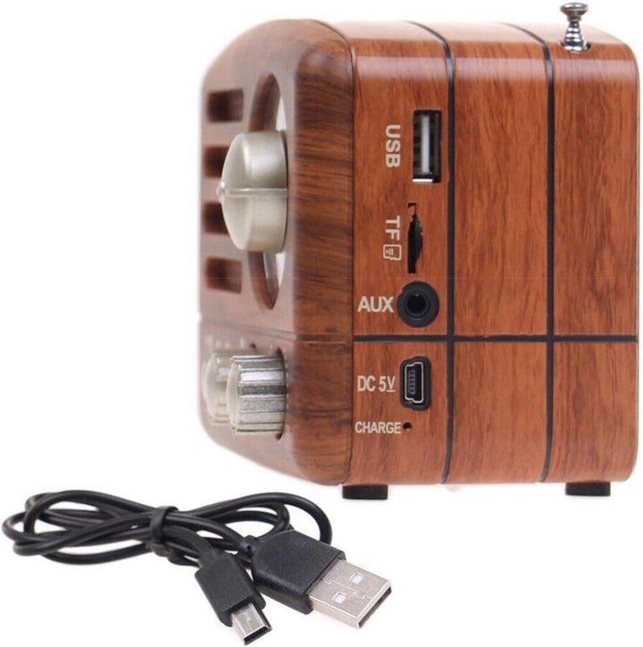 Vintage Holz-Radio mit Bluetooth, AM/FM/SW, MP3-Player, USB/SD-Kartenslot, Akku, Retro-Design