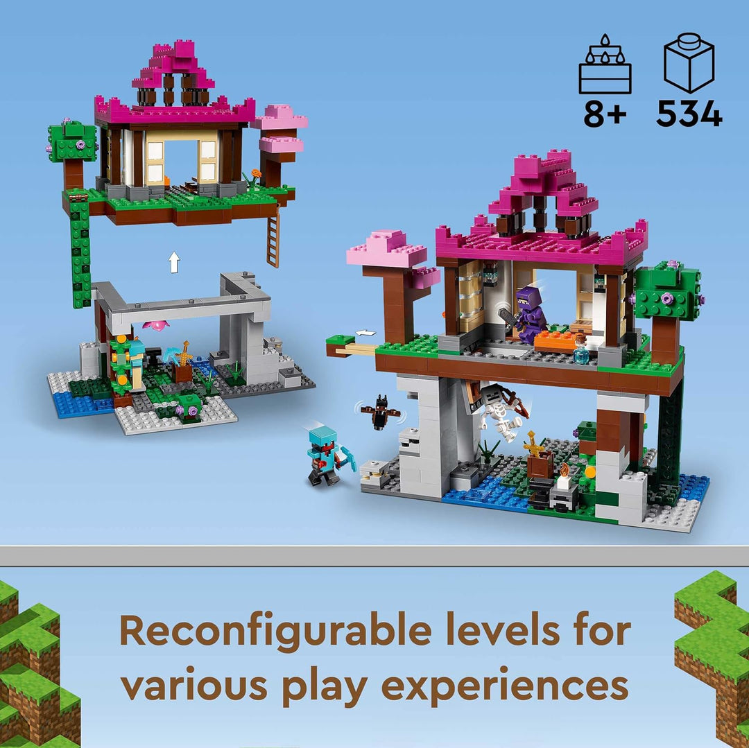 LEGO 21183 Minecraft Das Trainingsgelände, Haus und Höhle, Kinderspielzeug für Jungen und Mädchen ab