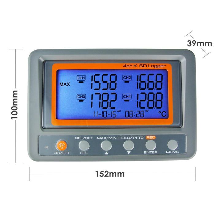 Gain Express 4 Kanäle K-Typ Thermoelement Temperatur-Datenlogger Recorder mit SD-Karte, hohe Genauig
