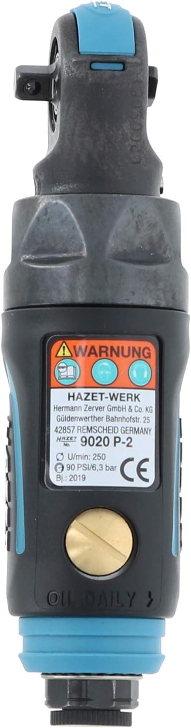 HAZET Mini-Ratschenschrauber 9020P-2 | kurze Bauform, 250 Umdrehungen/min, vibrationsarm, 6,3 mm (1/