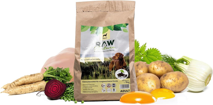 RAW Nature Trockenfutter Adult | Natürlich Kaltgepresst | Getreidefreies Hundefutter | Vollwertkost