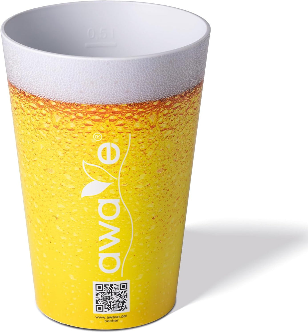AWAVE Trinkbecher Set 4-teilig aus rPET, 500 ml, mit Eichstrich, Stapelbar, Mehrweg Wiederverwendbar