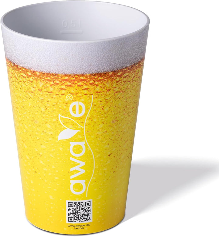 AWAVE Trinkbecher Set 4-teilig aus rPET, 500 ml, mit Eichstrich, Stapelbar, Mehrweg Wiederverwendbar