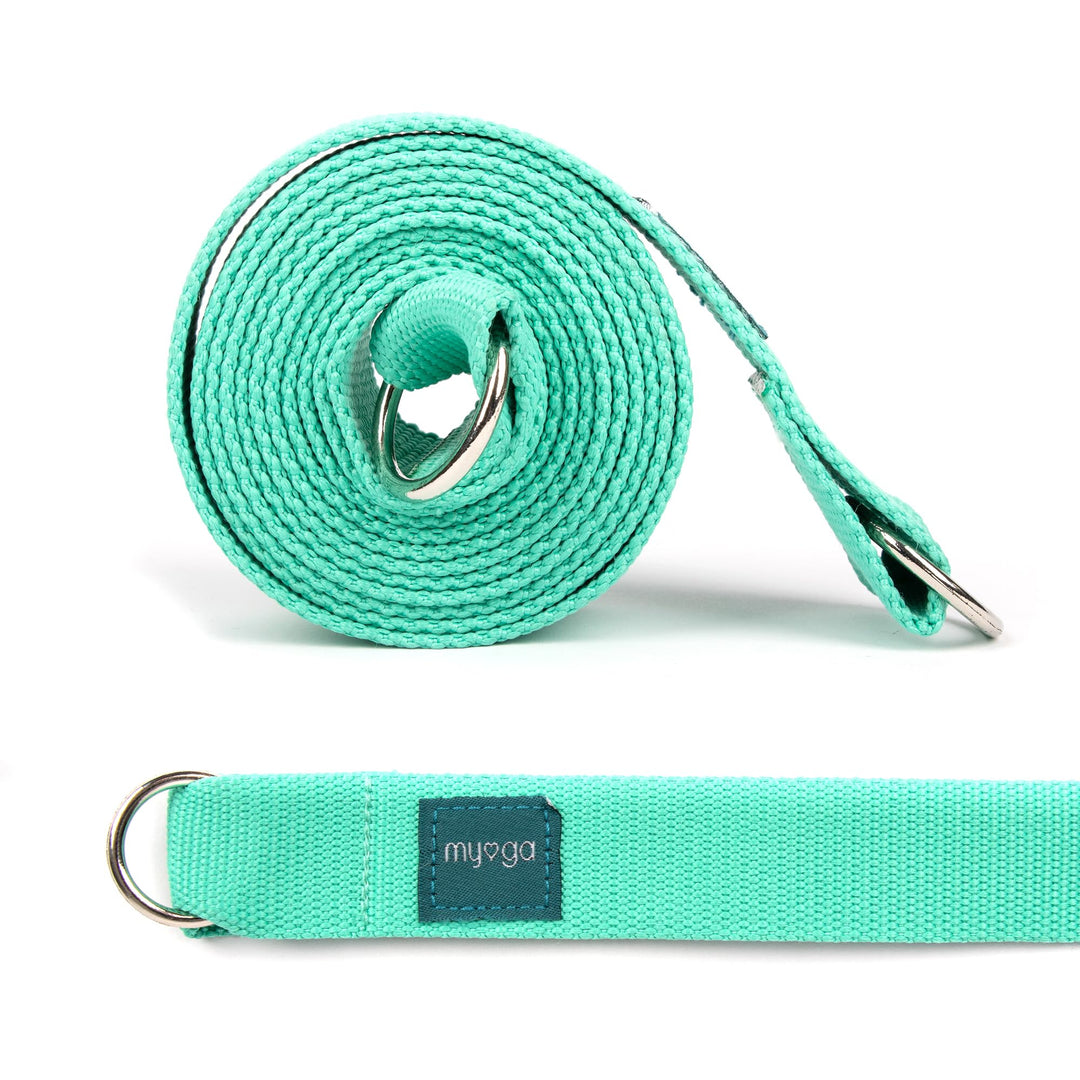Myga Yogagurt mit D-Ring - 2-in-1 verstellbarer Yoga-Gürtel & Matten-Trageschlinge - Dehnungsgurt fü
