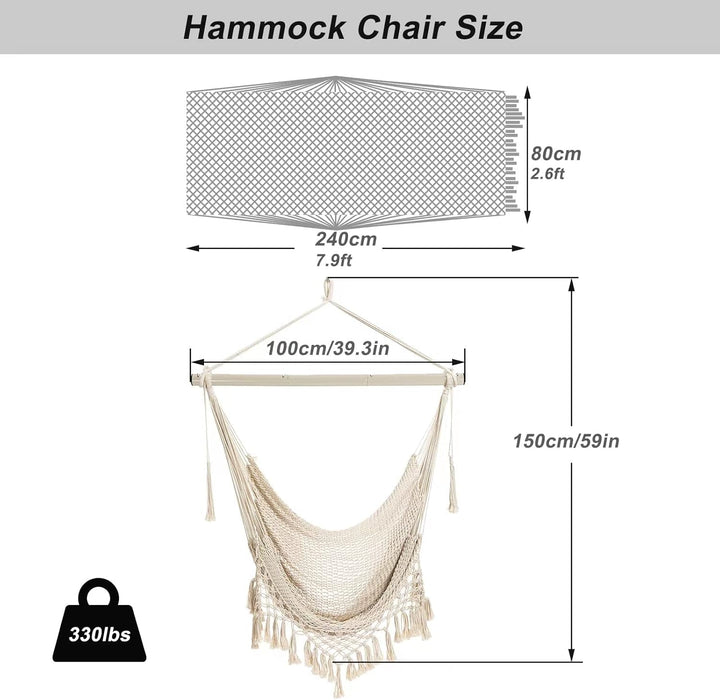 Hängesessel Hängestuhl Aus Weichem Baumwollseil Mit Hochbelastbarer Metallstange,Geeignet Indoor Out