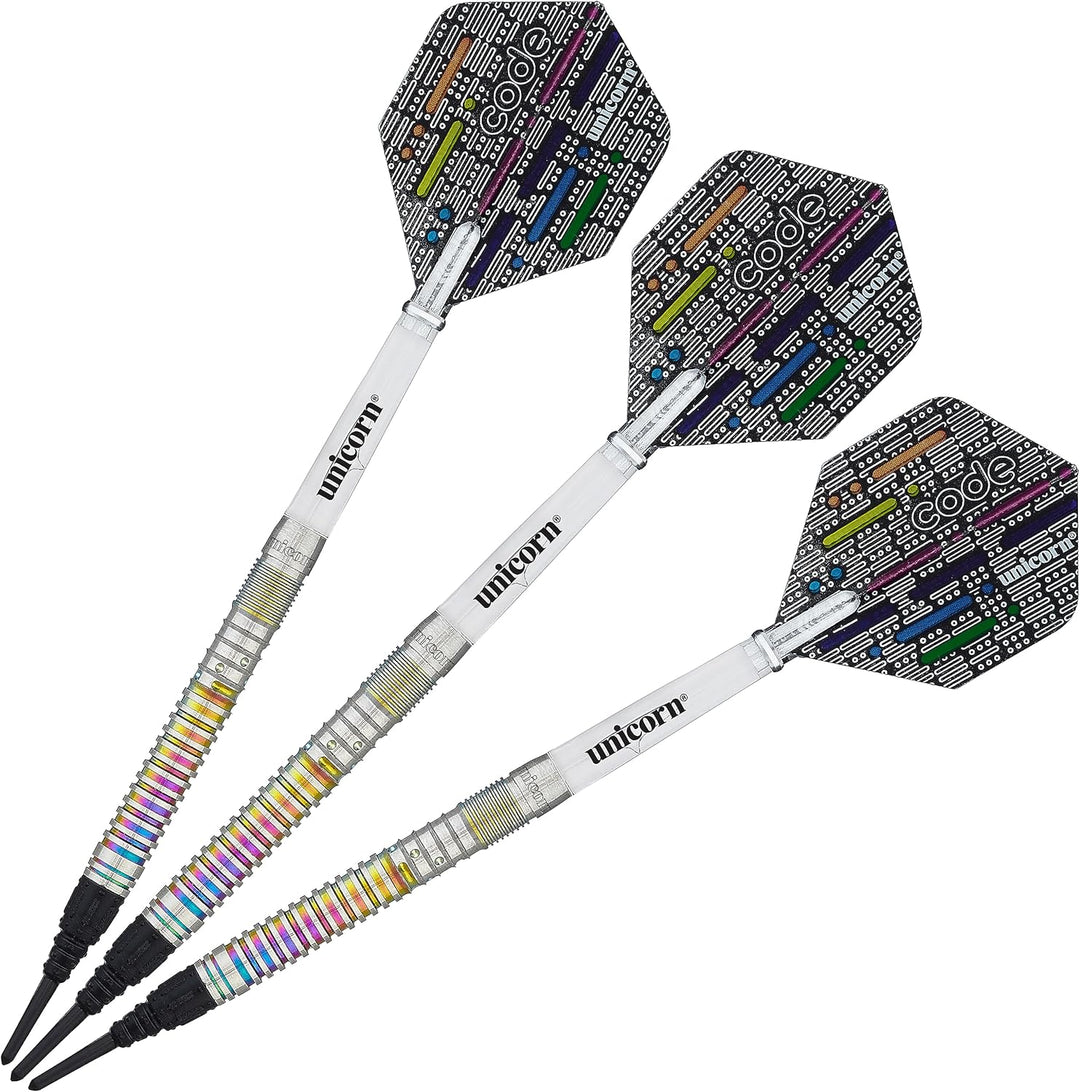 Unicorn Dartpfeile mit weicher Spitze – DNA Professional Spieler Name Morsecode Design – 80% oder 90