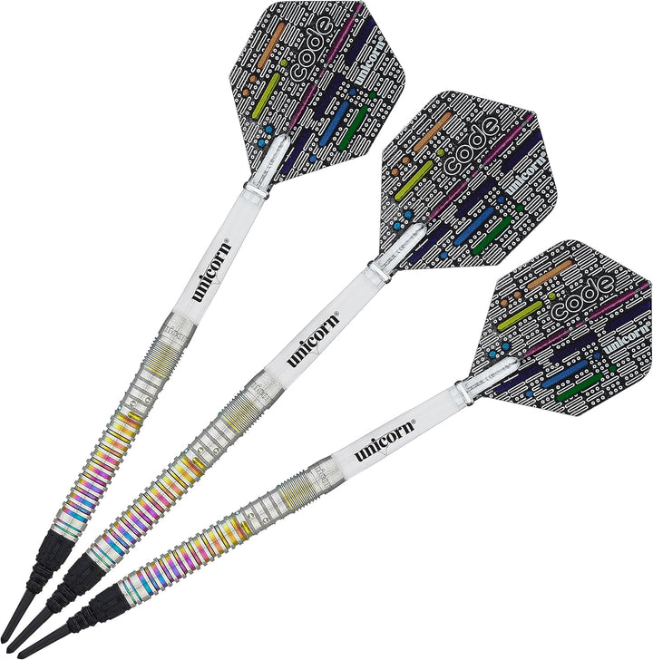 Unicorn Dartpfeile mit weicher Spitze – DNA Professional Spieler Name Morsecode Design – 80% oder 90