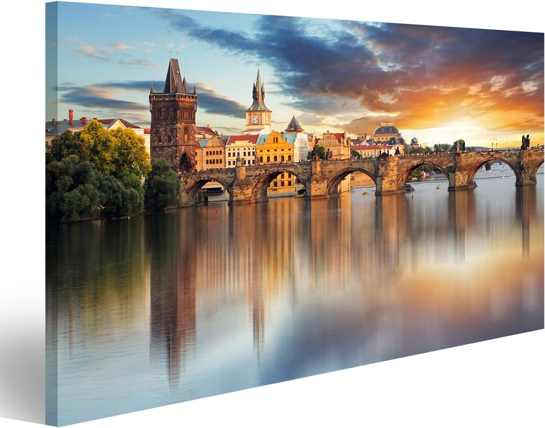 islandburner, Bild auf Leinwand Prag - Karlsbrücke, Tschechien Wandbild Poster Leinwandbild 100x57 1