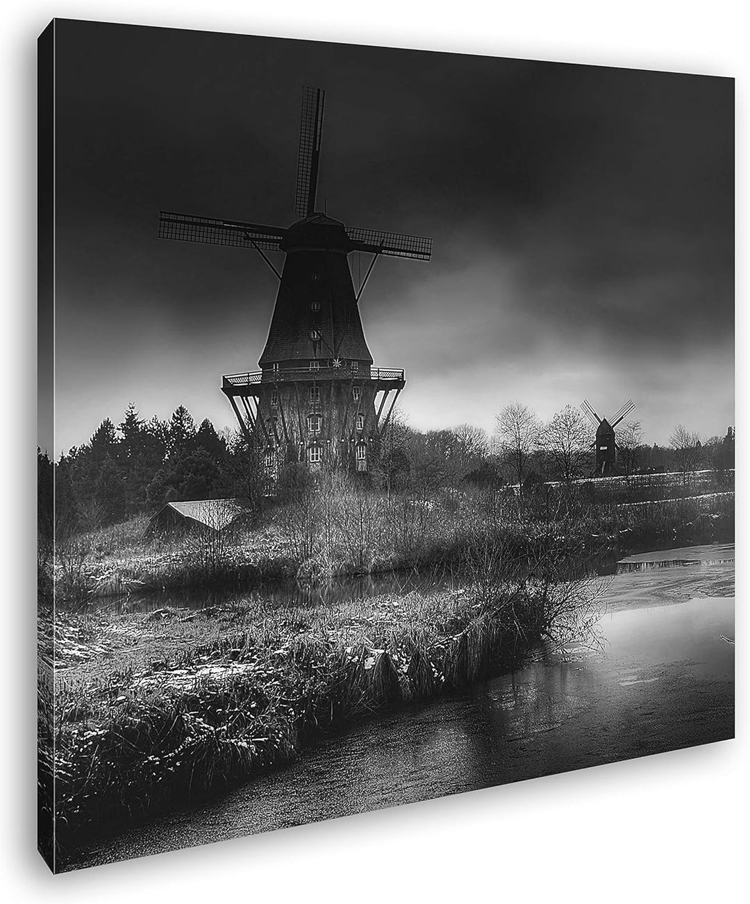 deyoli gigantische Windmühlen Format: 70x70 Effekt: Schwarz&Weiss als Leinwandbild, Motiv fertig ger
