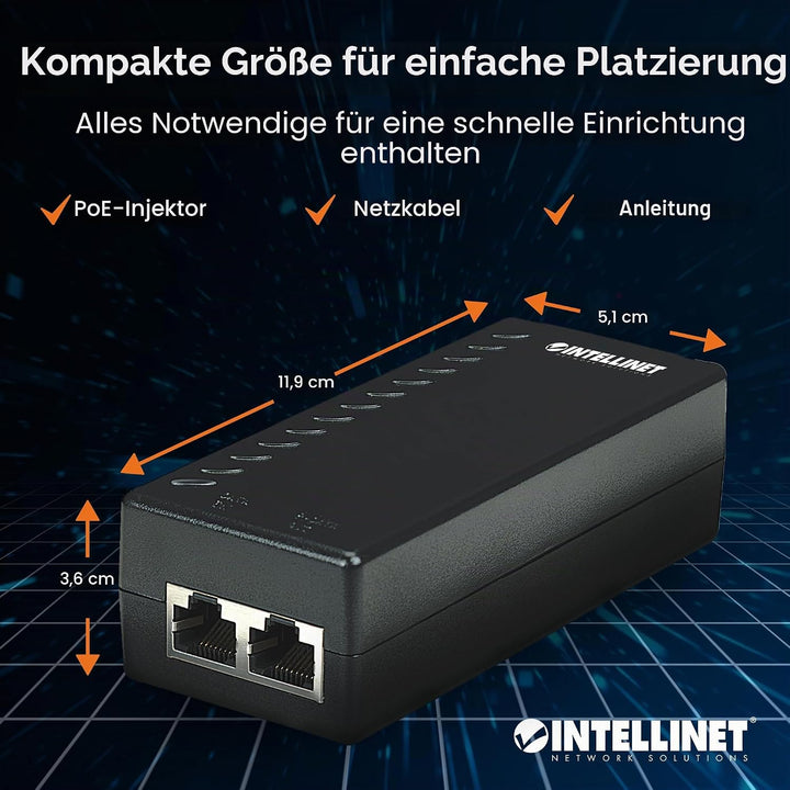 INTELLINET 524179 Power over Ethernet Injektor - PoE-Injektor 1 Port, 48V DC,,Netzwerkswitch, PoE Ad