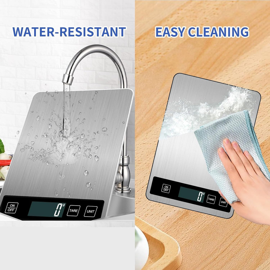 Küchenwaage Digital 15kg Küchenwaage mit LCD-Display USB Aufladbar, Edelstahl 304 Lebensmittelwaage