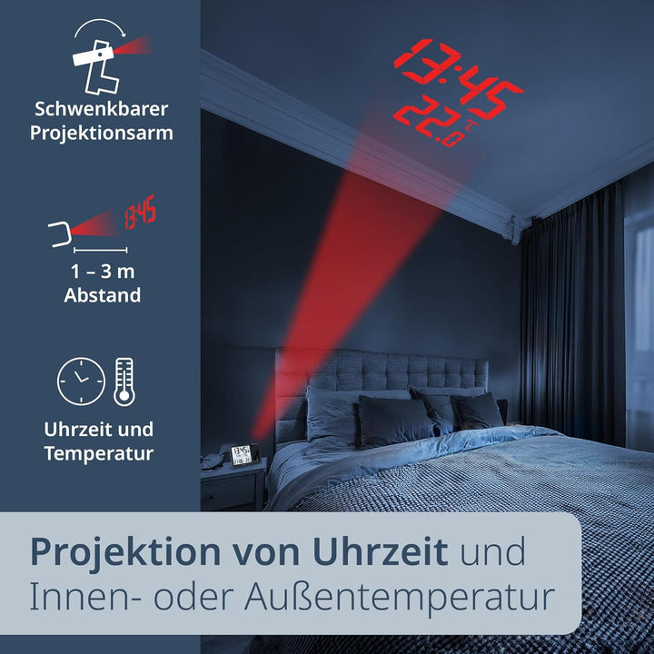 ADE Digitaler Funkwecker mit Projektion und Aussensensor | Projektionswecker mit 2 Weckzeiten| Uhr m