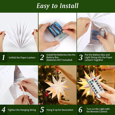 Lewondr Papier Stern Dekoration 2 Packungen, Weihnachten Papier Stern Laterne mit Fernbedienung, DRE