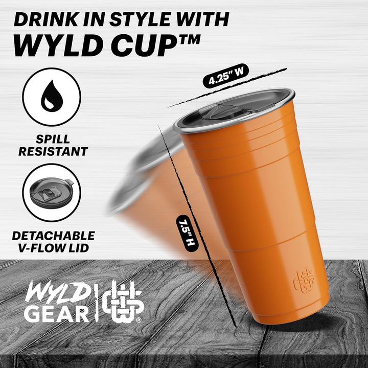 Wyld Gear WYLD Becher aus Edelstahl, vakuumisoliert, Partybecher mit Deckel, 680 ml, Burnt Orange Bu
