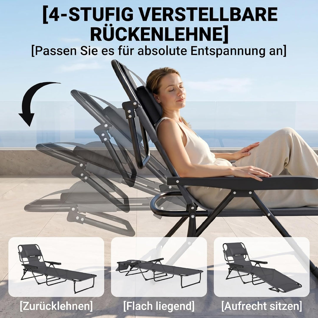 Outsunny Sonnenliege klappbar Gartenliege mit Lesefenster, Kopfkissen, Liegestuhl mit 4-Fach verstel