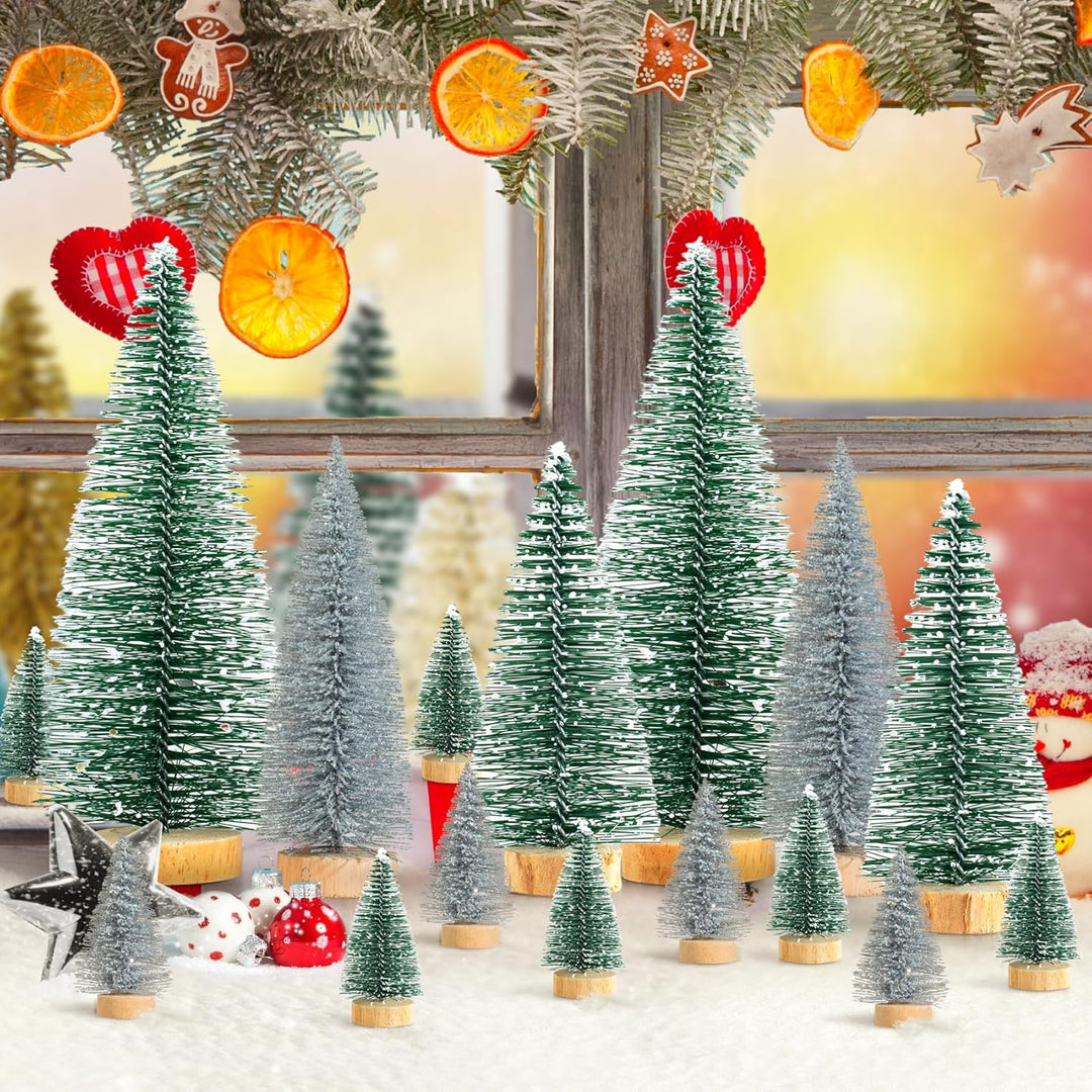 16 Stück Mini Tannenbaum Deko Klein Weihnachtsbaum Grün Silber, Künstlich Miniatur Weihnachtsbaum Ge