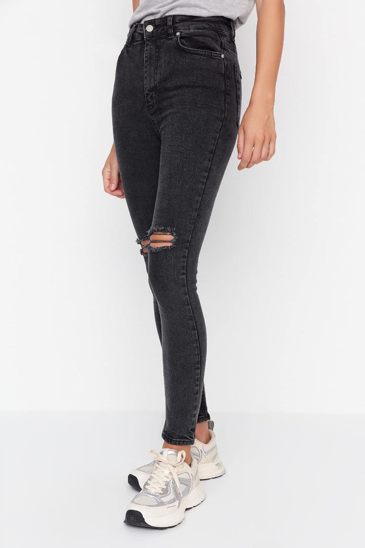 TRENDYOL Damen Herren Hoher Bund Skinny Jeans 34 Schwarz, 34 Schwarz