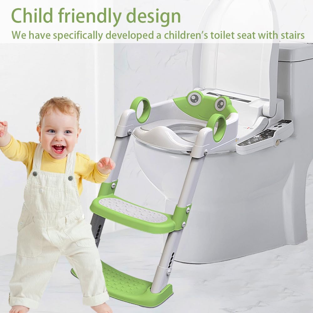 Toilettensitz Kinder mit Treppe, 2-in-1 kinder Toilettensitz mit Treppe, Verstellbar Toilettentraine