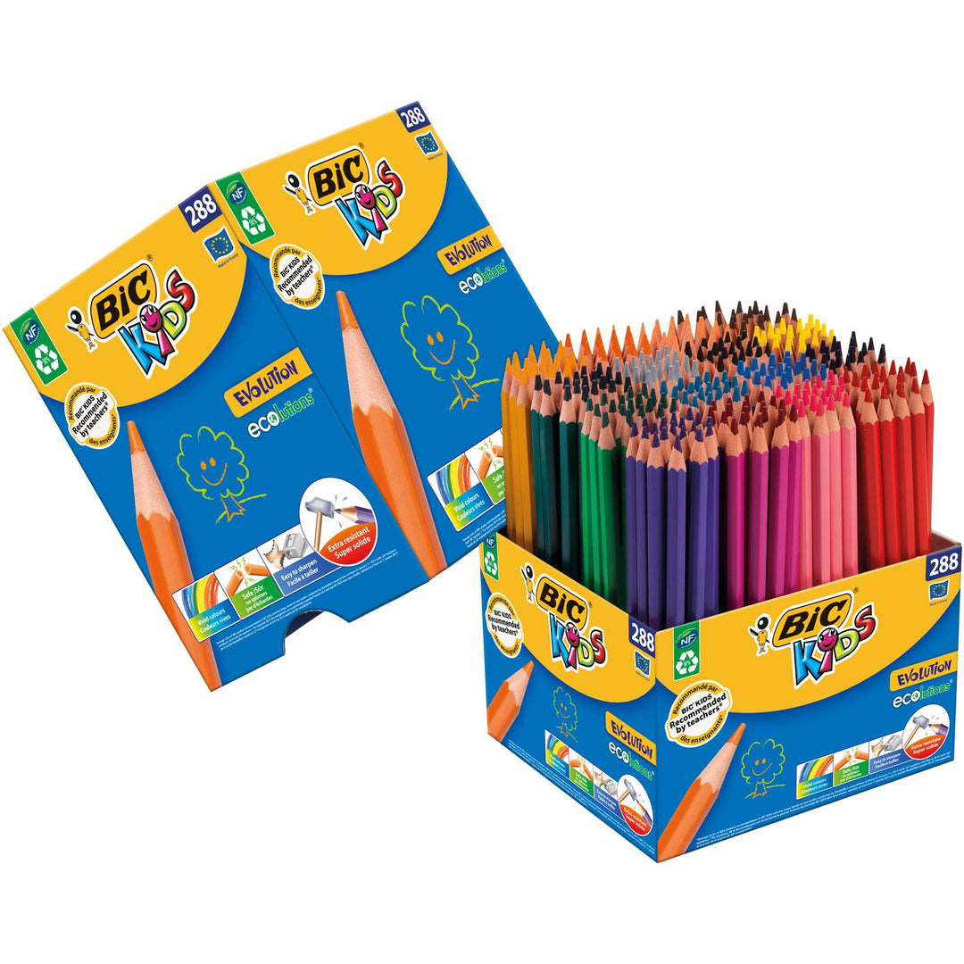 BIC Kids 907901 Evolution Buntstifte Set, Metalleimer mit 288 Buntstiften 288 Stück (1er Pack), 288