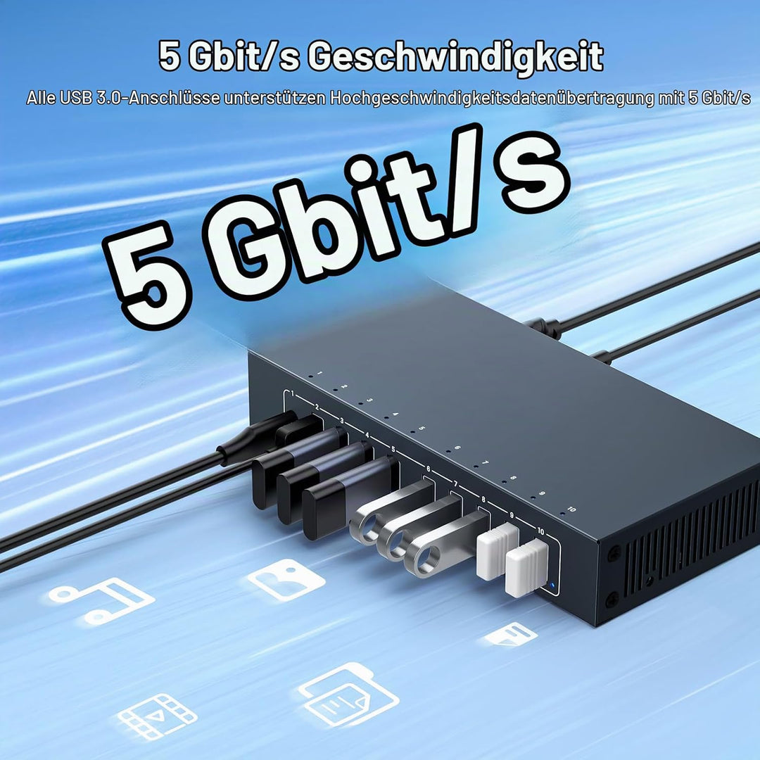 Industrial USB 3.0 Hubs 10 Port 105W Leistung 5Gbps 2.1A Stromversorgung Kompatibel mit Industriekom