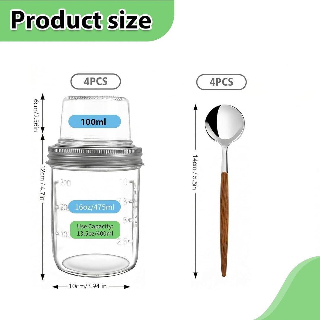 4er müslibecher to go, 400ml+100ml Overnight Oats Gläser, Joghurtbecher mit Doppelschicht-Design, Tr