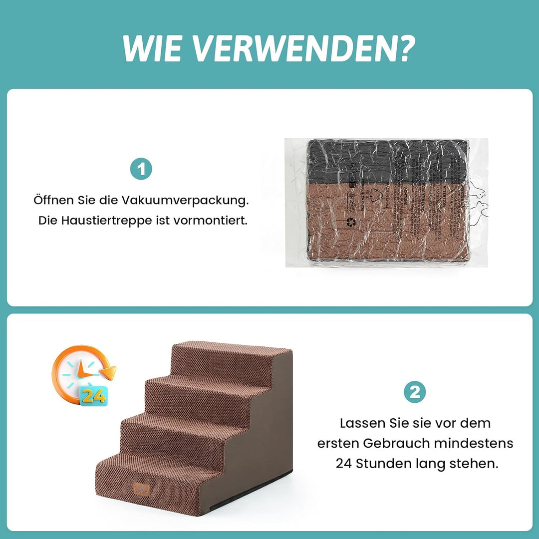 Hundetreppe für Kleine Hunde, 4 Stufen Breiter Haustiertreppe für Bett Couch Auto, 45cm Hoch Hochdic