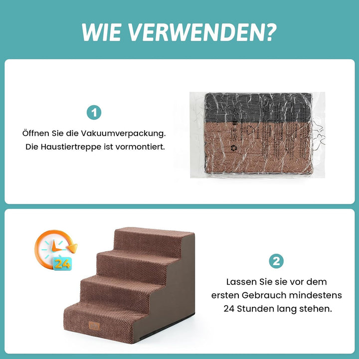 Hundetreppe für Kleine Hunde, 4 Stufen Breiter Haustiertreppe für Bett Couch Auto, 45cm Hoch Hochdic