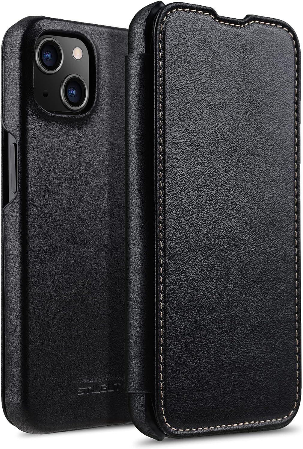 STILGUT Book Case kompatibel mit iPhone 13 Mini (5.4“) Hülle aus Leder zum Klappen, Klapphülle, Hand