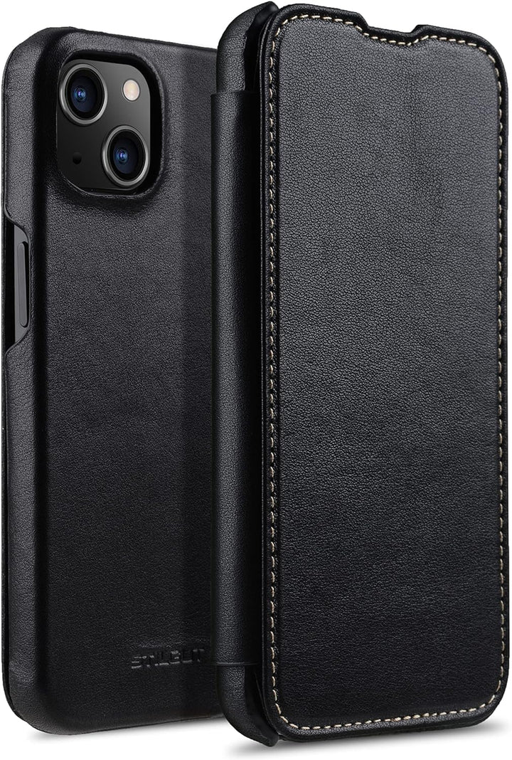 STILGUT Book Case kompatibel mit iPhone 13 Mini (5.4“) Hülle aus Leder zum Klappen, Klapphülle, Hand