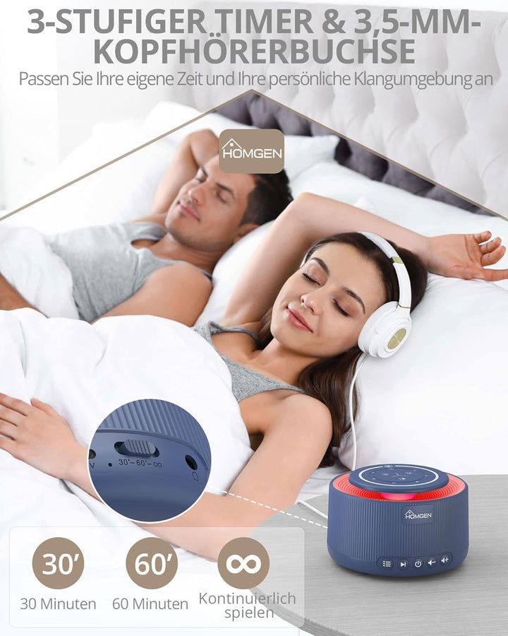 HOMGEN White Noise Machine Weisses Rauschen Maschine Einschlafhilfe Baby Erwachsene 30 Klänge & 30 S