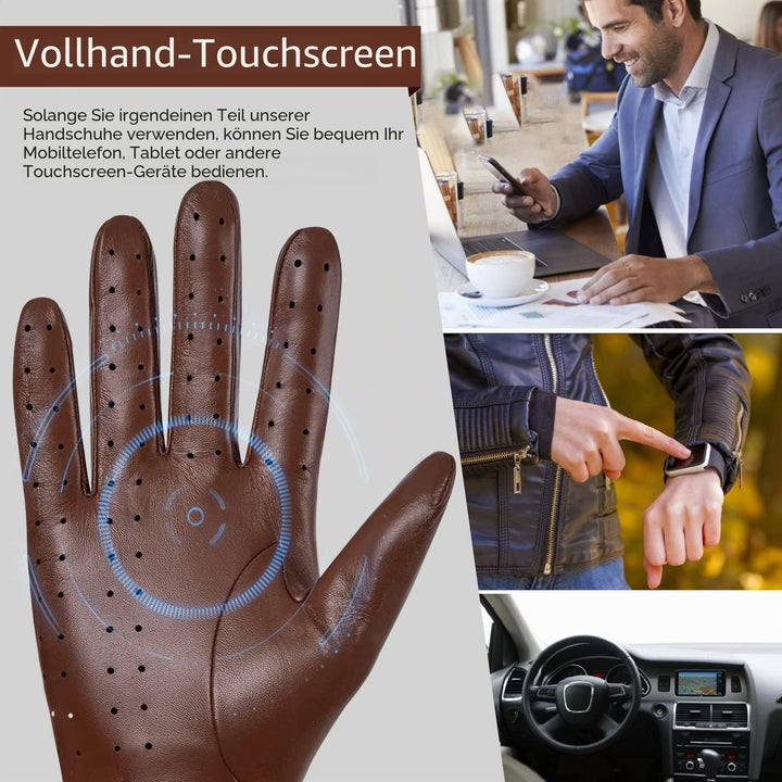 GSG Herren Fahrhandschuhe aus echtem Leder Ungefütterte Touchscreen-Handschuhe aus Schaffell Lederha