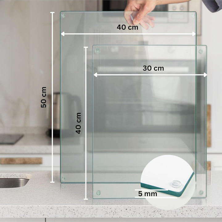 Schneidebrett Glas - Premium Gehärtetes Glas Schneidebrett (40x30 cm), Robuste und Klare Arbeitsplat
