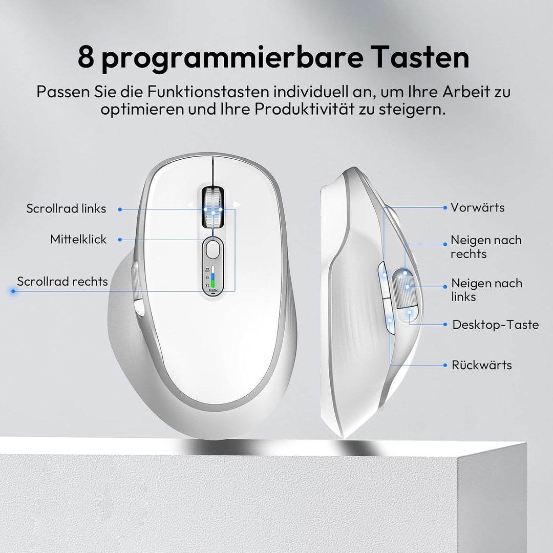 Bluetooth Kabellose Maus mit Daumenrad, Wiederaufladbare Dual(Bluetooth 5.0 &amp; 2,4 GHz), Geräuscharme