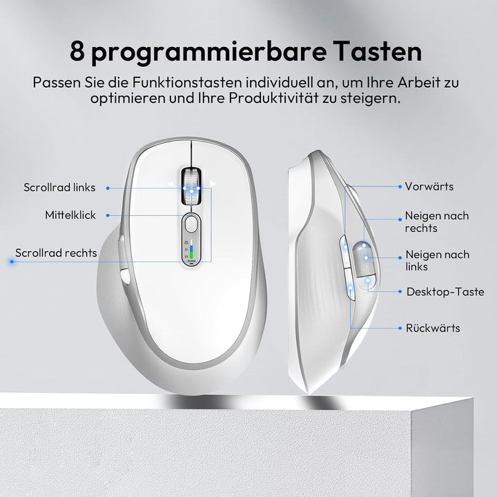 Bluetooth Kabellose Maus mit Daumenrad, Wiederaufladbare Dual(Bluetooth 5.0 &amp; 2,4 GHz), Geräuscharme