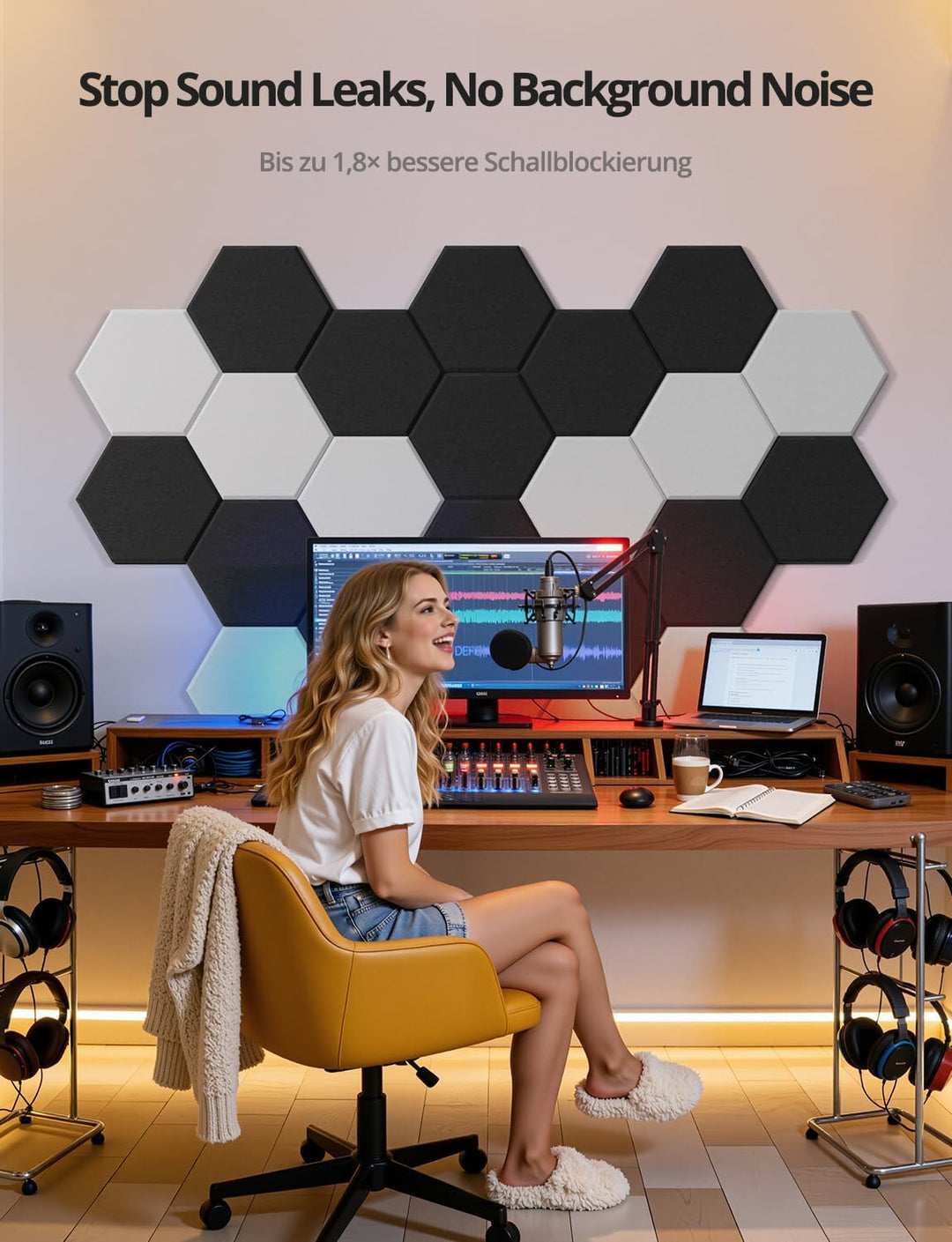 Kuchoow Hexagon Akustikpaneele Selbstklebend mit Schweres Vinyl Schalldämmung 12 Stück Wand Weiss, A