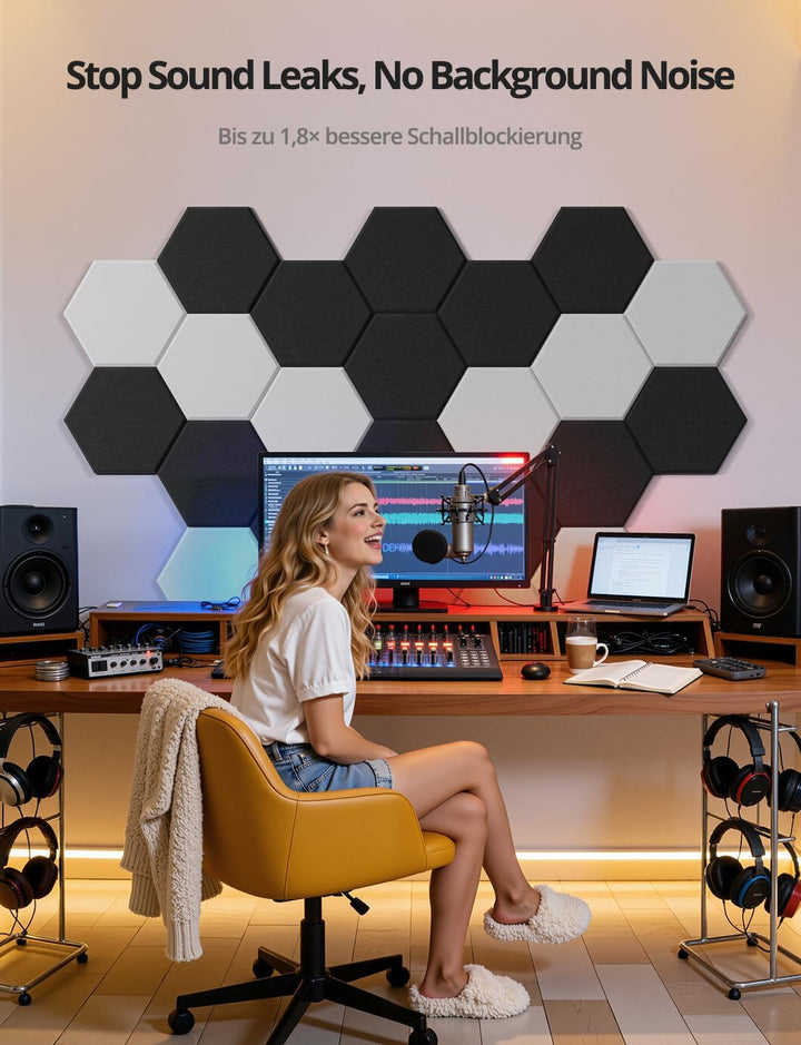 Kuchoow Hexagon Akustikpaneele Selbstklebend mit Schweres Vinyl Schalldämmung 12 Stück Wand Weiss, A